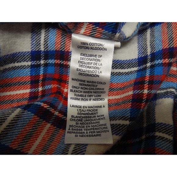 Chaps Brushed Flannel Shirt Men's Size XLT TALL Red White Blue Plaid Button Up - Picture 5 of 8